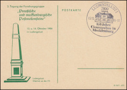 Sonderkarte Forschungsgruppe Postmeilensteine SSt LUDWIGLUST 13.10.1984 - Altri & Non Classificati