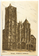 CPSM  10.5 X 15  Cher  BOURGES  Cathédrale Saint Etienne    Gravure G. Poilliot - Bourges