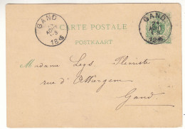 Belgique - Carte Postale De 1885 - Entier Postal - Oblit Gand - Exp Vers Gand - Cartes Postales 1871-1909