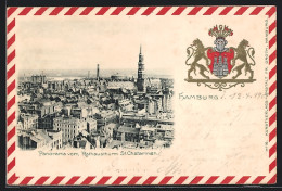 AK Hamburg, Panorama Vom Rathausturm St. Catharinen, Geprägtes Wappen  - Mitte