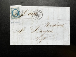 N°14 20c BLEU NAPOLEON SUR LETTRE / BESANCON POUR CAEN / 12 FEVR 1855 / LAC - 1849-1876: Classic Period