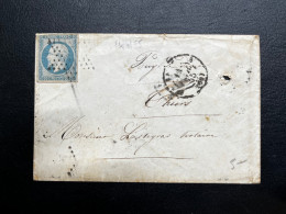 N°14 20c BLEU NAPOLEON SUR LETTRE / PARIS POUR THIERS / 14 FEVR 1855 / LSC - 1849-1876: Période Classique