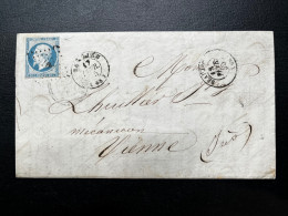 N°14 20c BLEU NAPOLEON SUR LETTRE / BEAUJEU POUR VIENNE / 17 FEVR 1855 / LAC - 1849-1876: Période Classique