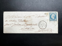 N°14 20c BLEU NAPOLEON SUR LETTRE / PREMERY POUR LE CHATEAU TALBOT / 20 FEVR 1855 / LAC / OR - 1849-1876: Période Classique