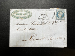 N°14 20c BLEU NAPOLEON SUR LETTRE / PARIS POUR LE CREUZOT / 20 FEVR 1855 / LAC - 1849-1876: Periodo Clásico