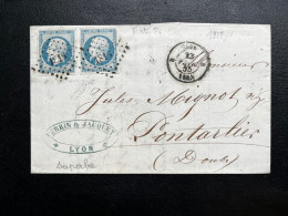 N°14 20c BLEU NAPOLEON SUR LETTRE / LYON POUR PONTARLIER / 23 FEVR 1855 / LAC - 1849-1876: Periodo Clásico