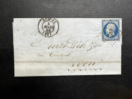 N°14 20c BLEU NAPOLEON SUR LETTRE / EPINAL POUR LYON / 4 MARS 1856 / LAC - 1849-1876: Klassik