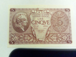 Banconota 5 Lire Luogotenenza Regno D'Italia 1944 - Otros – Europa