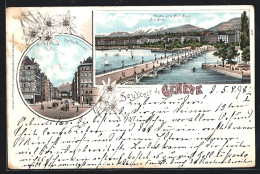 Lithographie Genève, Panorama Et Le Mont-Blanc, Rue Du Montblanc  - Genève