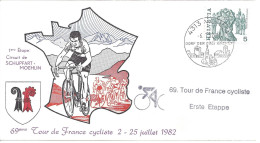 ENVELOPPE OFFICIELLE TOUR De FRANCE CYCLISTE 1982 - 1e ETAPE - SCHUPFART-MOEHLIN - Cachets Commémoratifs