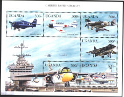 Mint Stamps In Miniature Sheet  Airplanes Military Aviation 1998 From Uganda - Militaria