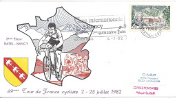 ENVELOPPE OFFICIELLE TOUR De FRANCE CYCLISTE 1982 - 2e ETAPE - BASEL - NANCY - Matasellos Conmemorativos