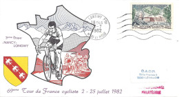 ENVELOPPE OFFICIELLE TOUR De FRANCE CYCLISTE 1982 - 3e ETAPE - NANCY - LONGWY - Gedenkstempel