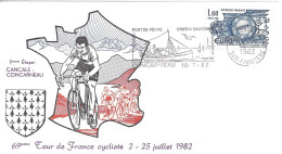 ENVELOPPE OFFICIELLE TOUR De FRANCE CYCLISTE 1982 - 7e ETAPE CANCALE CONCARNEAU - Gedenkstempel