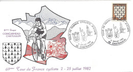 ENVELOPPE OFFICIELLE TOUR De FRANCE CYCLISTE 1982 8e ETAPE CONCARNEAU CHATEAULIN - Cachets Commémoratifs