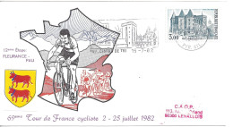 ENVELOPPE OFFICIELLE TOUR De FRANCE CYCLISTE 1982 - 12e ETAPE - FLEURANCE PAU - Cachets Commémoratifs