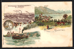 Lithographie Thun, Dampferfahrt Auf Dem Thunersee, Ortspanorama, Hoffmann's Stärkefabriken Salzuflen  - Otros & Sin Clasificación