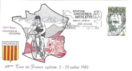 ENVELOPPE OFFICIELLE TOUR De FRANCE CYCLISTE 1982 - 15e ETAPE MANOSQUE ORCIERES - Gedenkstempel