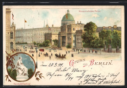 Lithographie Berlin, Kronprinzliches Palais Und Humboldt-Denkmal  - Mitte