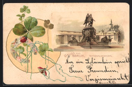 Lithographie Berlin, Nationaldenkmal, Kleeblätter Mit Marienkäfern Und Hufeisen  - Mitte