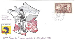 ENVELOPPE OFFICIELLE TOUR De FRANCE CYCLISTE 1982 16e ETAPE ORCIERES ALPE D'HUEZ - Cachets Commémoratifs