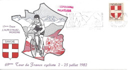 ENVELOPPE OFFICIELLE TOUR De FRANCE CYCLISTE 1982 17e ETAPE ALPE D'HUEZ MORZINE - Matasellos Conmemorativos