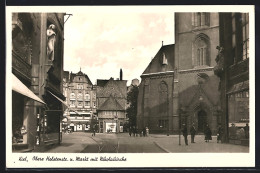 AK Kiel, Obere Holstenstr. Mit Markt Und Nikolaikirche  - Kiel