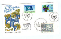 UNO Wien/Österreich, 1979, Offiz. Ersttagsumschlag Mit MiNr. 1+2; 2 Ersttagstempel + Österreich Ersttag MiNr.1617 (12362 - FDC