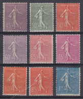 TIMBRE FRANCE SERIE SEMEUSE LIGNEE N° 197/205 NEUVE * GOMME AVEC CHARNIERE - 1903-60 Säerin, Untergrund Schraffiert