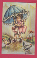 UNE PETITE FILLE AVEC UN PARAPLUIE  ET DEUX POULES - Andere & Zonder Classificatie