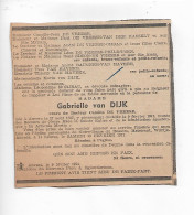 FP Nécrologie Gabrielle Van Dijk Vve Camille De Vreese Anvers 1971 - Obituary Notices