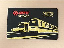 Singapore Nets Flashpay EZ Link Transport Metro Train Subway Card, SMRT 30 Years Gold, Set Of 1 Used Card - Singapore