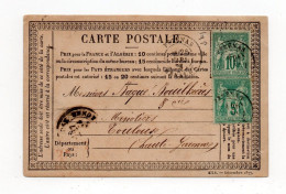 !!! 10C SAGE TYPE II SUR CARTE PRECURSEUR DE PEZENAS DE 1878 POUR TOULOUSE - Cartes Précurseurs