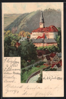 Lithographie Weesenstein /Müglitzthal, Teilansicht Mit Schloss  - Sonstige & Ohne Zuordnung