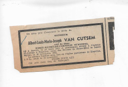 FP Nécrologie Albert Van Cutsem Vf Marie Tuyttens Kapellen 1963 - Décès