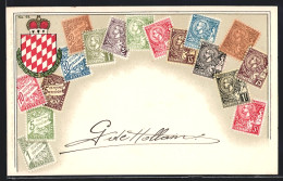 AK Briefmarken Mit Wappen Von Monaco  - Timbres (représentations)