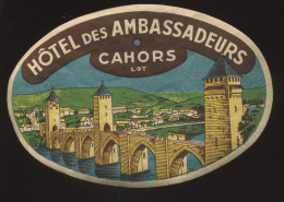 ETIQUETTE D'HOTEL - CAHORS (LOT) HOTEL DES AMBASSADEURS - Advertising
