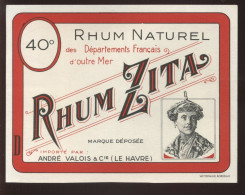 ETIQUETTES - RHUM NATUREL ZITA - ANDRE VALOIS & CIE, LE HAVRE - Rhum