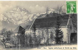 BEX - L'EGLISE CATHOLIQUE ET DENTS DU MIDI - Phototyoie Neuchâtel No 2480 - 19.08.1909 - Bex