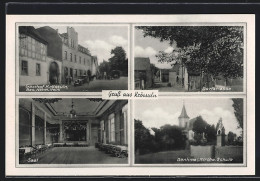 AK Krössuln, Gasthof Bes. Herm. Helm: Saal, Dorfstrasse, Denkmal M. Kirche & Schule  - Andere & Zonder Classificatie