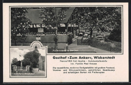AK Wickerstedt, Gasthof Zum Anker Kolonnade U. Garten, Kirche U. Denkmal  - Sonstige & Ohne Zuordnung