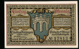 Notgeld Kitzingen 1921, 50 Pfennig, Mann Mit Schiffsmodell, Wappen, Gutschein  - [11] Emissioni Locali