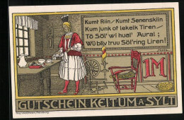 Notgeld Keitum /Sylt 1920, 1 Mark, Frau In Tracht In Der Guten Stube, Gutschein  - [11] Local Banknote Issues