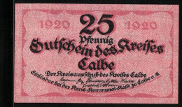Notgeld Calbe A. S. 1920, 25 Pfennig, Turm Und Wappen, Gutschein  - [11] Emissions Locales