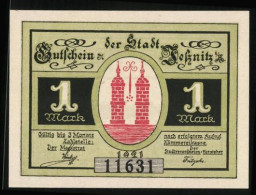 Notgeld Jessnitz I. A. 1921, 1 Mark, Panorama Und Seepartie, Wappen, Gutschein  - [11] Emissions Locales