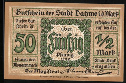 Notgeld Dahme I. D. Mark 1920, 50 Pfennig, Stadtschloss Aus Dem Jahre 1714  - [11] Local Banknote Issues