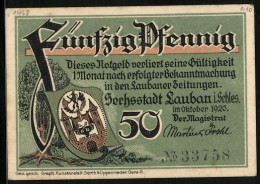 Notgeld Lauban I. Schl. 1920, 50 Pfennig, Panorama Und Wappen  - [11] Local Banknote Issues