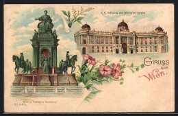 Lithographie Wien, Maria Theresia Denkmal Und Hofburg Am Miachaelerplatz  - Other & Unclassified