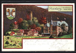 Lithographie Hornberg / Schwarzwald, Ortspartie Mit Hotel, Wappen  - Hornberg