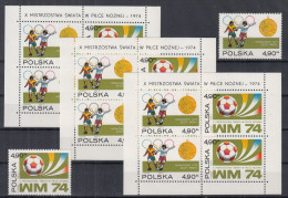 ⁕ Poland / Polska 1974 ⁕ World Football Championship. Medal, WM74 Logo Mi.2315-2316 ⁕ 3v MNH Block 59 + 2v Stamps - Neufs